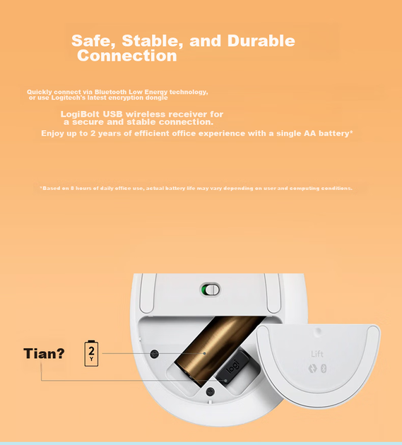 Мышь Logitech Lift Vertical Ergonomic Wireless White - изображение 3