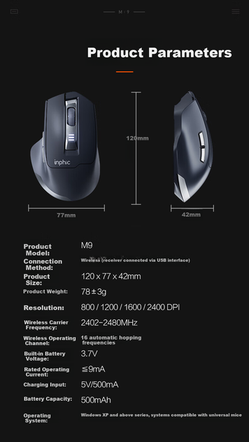 Мышь INPHIC M9 Wireless Grey - изображение 10