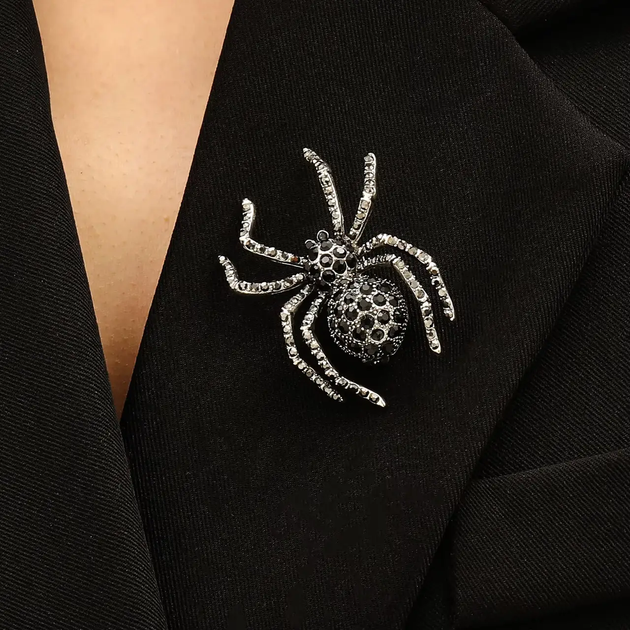 Брошка павук Spider шпилька у вигляді чорного павука з кристалами - Фото 1 Брошка павук Spider шпилька у вигляді чорного павука з кристалами - зображення 1