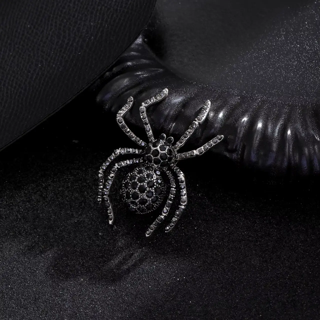 Брошка павук Spider шпилька у вигляді чорного павука з кристалами - Фото 4 Брошка павук Spider шпилька у вигляді чорного павука з кристалами - зображення 4