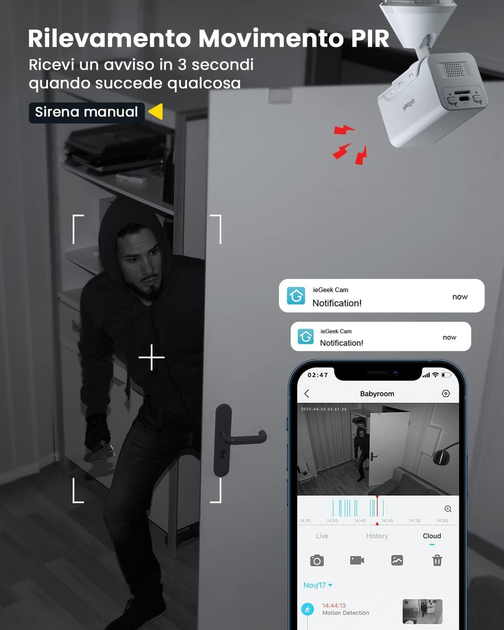 Беспроводная камера видеонаблюдения ieGeek 1080P, Wi-Fi, AI/PIR, ночное видение, 2-Way Audio, Alexa, IP65, White - изображение 7