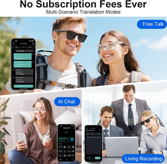 Умные AI-очки Domhong Bluetooth, перевод 164 языков, Open-Ear аудио, микрофон, Hands-Free, UV/Blue Light - Фото 7 Умные AI-очки Domhong Bluetooth, перевод 164 языков, Open-Ear аудио, микрофон, Hands-Free, UV/Blue Light - изображение 7