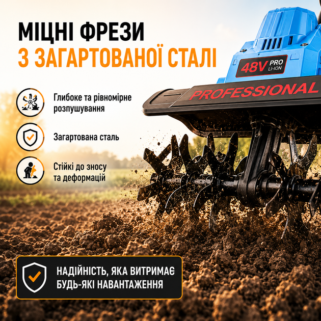 Культиватор MAKiTA садовий акумуляторний 48V безщітковий з 2 АКБ телескопічний до 230 мм - изображение 6