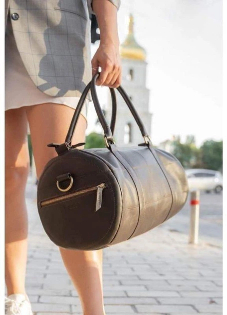 Чоловіча шкіряна дорожня сумка Harper (barrel bag) з натуральної шкіри Krast з ременем темно-коричнева 59749 - зображення 6