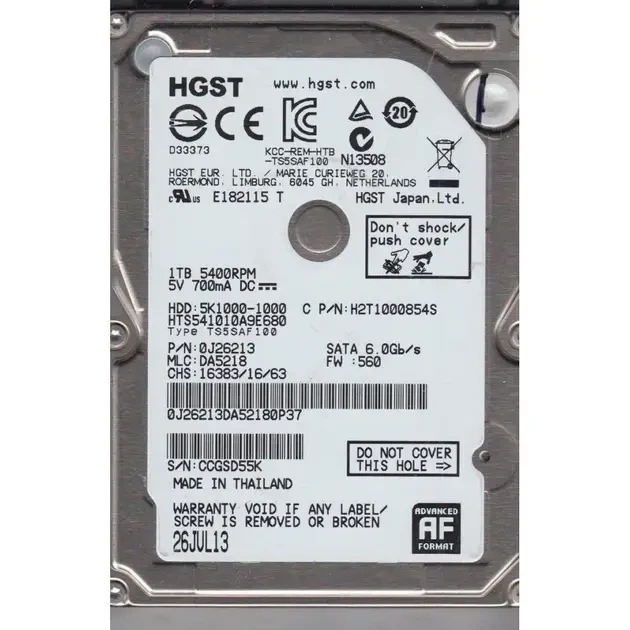 Жорсткий диск Hitachi Travelstar 5K1000 HTS541010A9E680 - Фото 1 Жорсткий диск Hitachi Travelstar 5K1000 HTS541010A9E680 - изображение 1