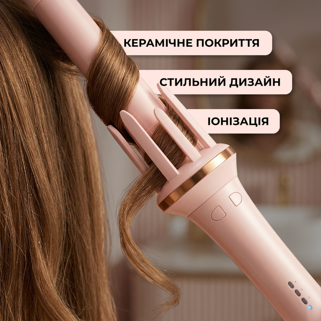 Плойка с автоматическим вращением для локонов, стайлер для создания кучеров Hair Curle, электрический прибор для завивки волос с 3 температурными режимами Розовый - изображение 7