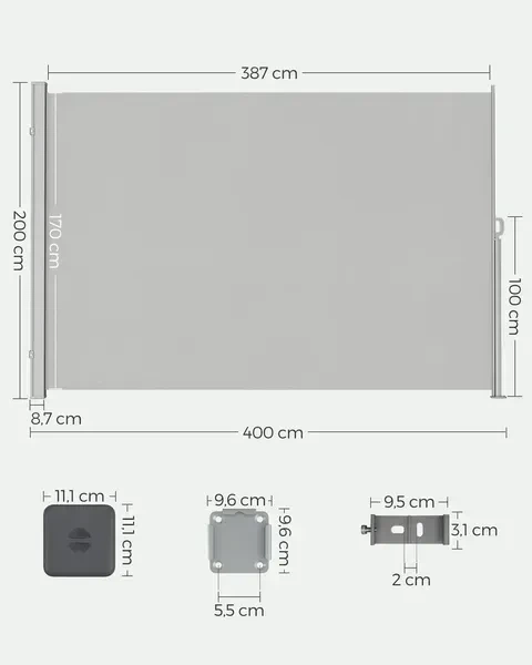 Бічна висувна маркіза SONGMICS GSA504G03 200×400 см, світло-сіра - Фото 2 Бічна висувна маркіза SONGMICS GSA504G03 200×400 см, світло-сіра - зображення 2