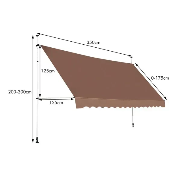 Телескопічна висувна маркіза Costway 350×125 см, висота 200–300 см, коричнева, з ручним приводом - Фото 2 Телескопічна висувна маркіза Costway 350×125 см, висота 200–300 см, коричнева, з ручним приводом - зображення 2