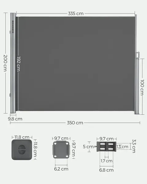 Бічна маркіза SONGMICS GSA205G 200×350 см з висувним полотном, антрацит - Фото 3 Бічна маркіза SONGMICS GSA205G 200×350 см з висувним полотном, антрацит - зображення 3