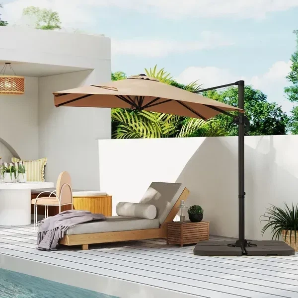 Квадратный консольный зонт Costway 245×245×238 см с крестовой базой, коричневый - изображение 3