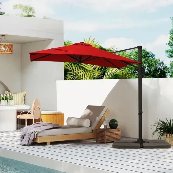Квадратный консольный зонт Costway 245×245×238 см с крестовой базой, красный - Фото 3 Квадратный консольный зонт Costway 245×245×238 см с крестовой базой, красный - изображение 3