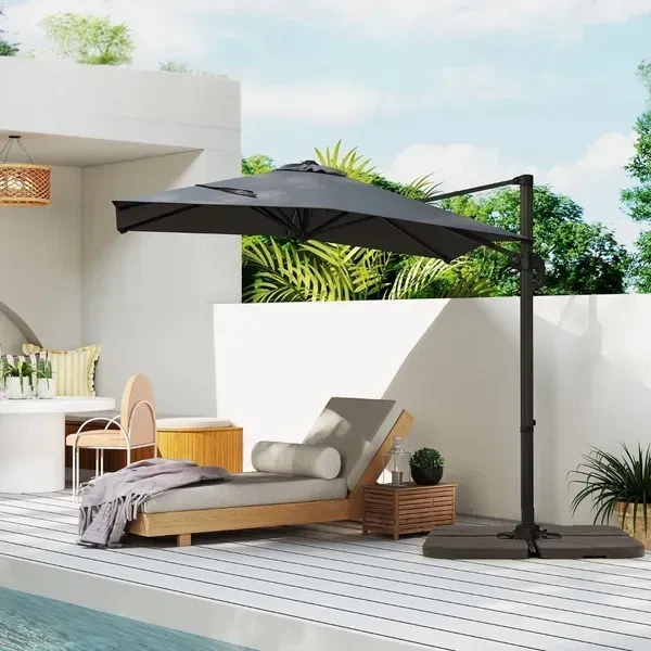 Квадратный консольный зонт Costway 245×245×238 см с крестовой базой, серый - Фото 3 Квадратный консольный зонт Costway 245×245×238 см с крестовой базой, серый - изображение 3