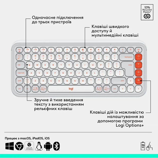 Комплект клавіатура та мишка Logitech POP Icon Combo Bluetooth UA Off-White (920-013141) - зображення 6
