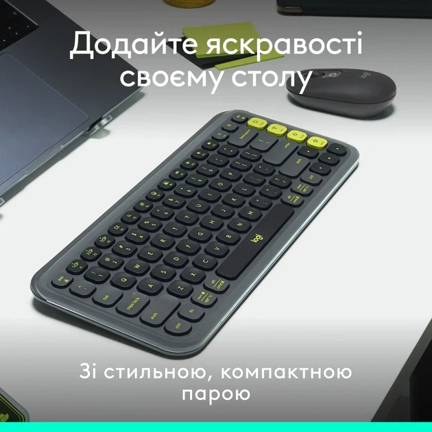 Комплект клавіатура та мишка Logitech POP Icon Combo Bluetooth UA Graphite (920-013156) - Фото 2 Комплект клавіатура та мишка Logitech POP Icon Combo Bluetooth UA Graphite (920-013156) - зображення 2