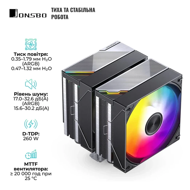 Процесорний кулер JONSBO CA80 Black (120mm/4pin/1800RPM/32.6Dba/6 тепл. трубки) - зображення 5