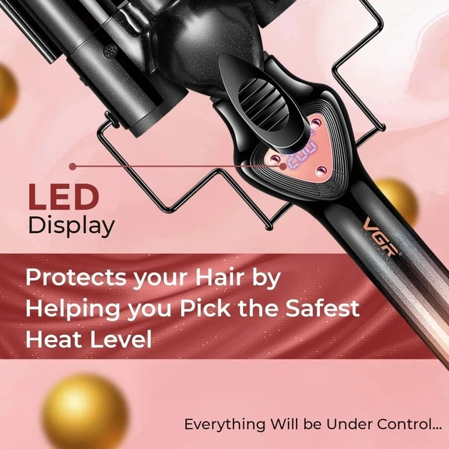 Плойка потрійна VGR V-590 GOLD, 140-200 °C, керамічне покриття, LED дисплей, 130 W - зображення 6