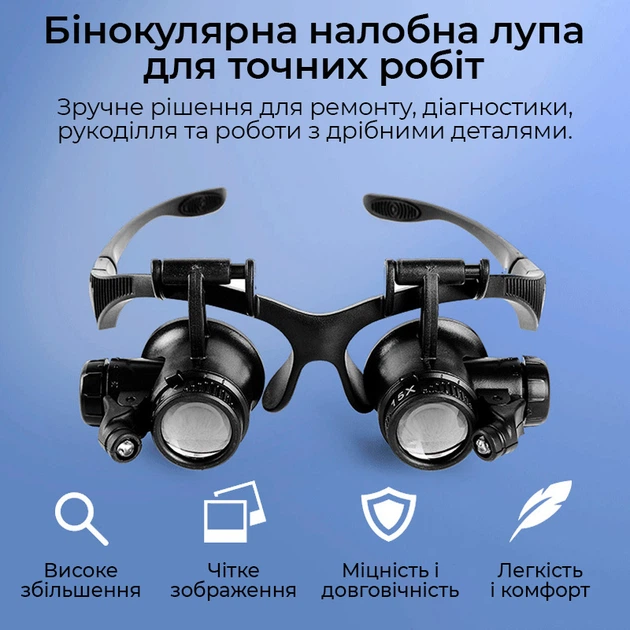 Лупа окуляри бінокулярні Magnifier 9892GJ з LED підсвіткою / збільшення 10X 15X 20X 25X - зображення 4