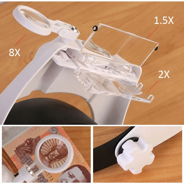 Лупа окуляри бінокулярні Magnifier 81000-S з LED підсвіткою / збільшення 1.2X 2X 8X - зображення 4