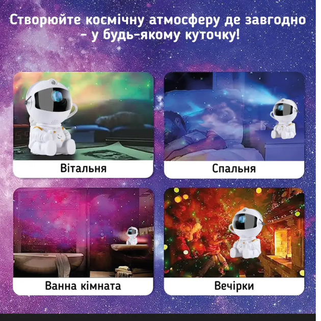 3D ночник проектор Космонавт с пультом и 8 режимами свечения (472915) - изображение 10