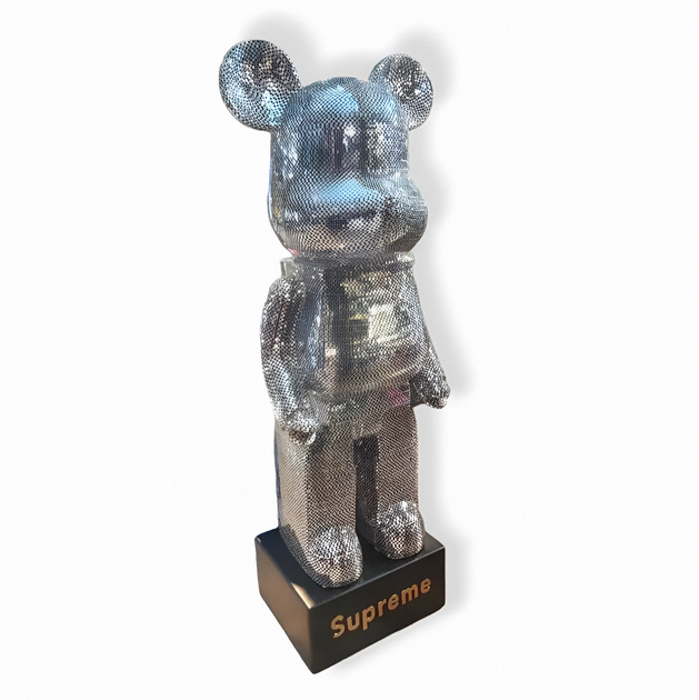 Фигурка Bearbrick серебряного цвета на подставке SUPREME 155 см. Дизайнерская игрушка Беарбрик. Фигурка Be@rbrick - изображение 8