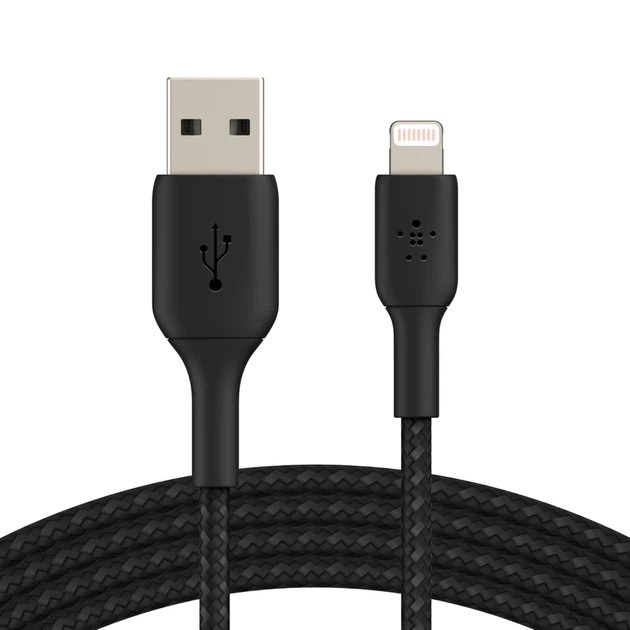 Кабель Belkin USB-A - Lightning BRAIDED Black 1m (CAA002BT1MBK) - Фото 1 Кабель Belkin USB-A - Lightning BRAIDED Black 1m (CAA002BT1MBK) - изображение 1