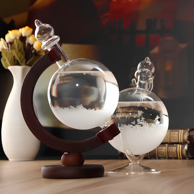 Барометр Штормгласс великий, Storm glass на темній дерев'яній підставці - зображення 3