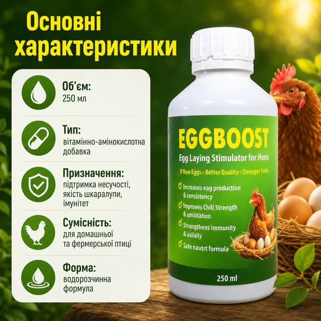 Эффективная добавка в комбикорм для цыплят EggBoost Яйцескость 250 мл Повышение несучести - изображение 3