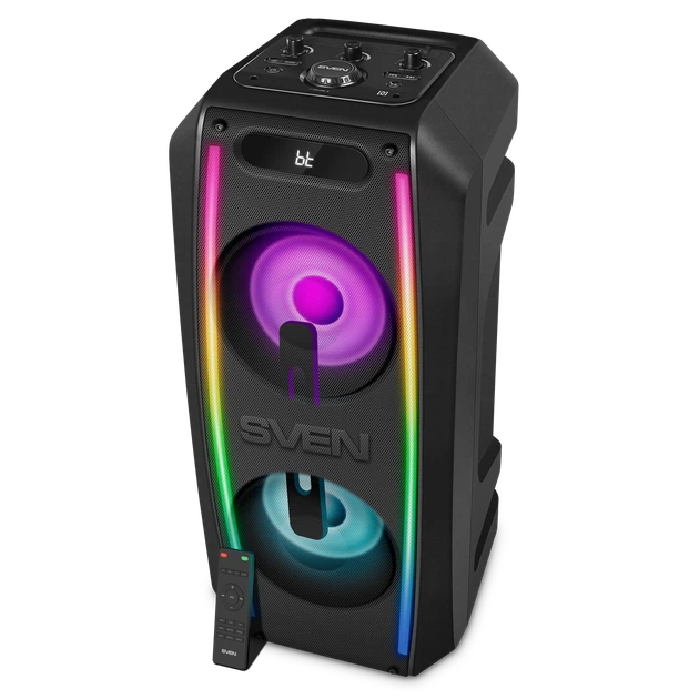 Портативная акустическая система SVEN PS-740, 100 Вт, Bluetooth, RGB-подсветка, караоке, Black - Фото 1 Портативная акустическая система SVEN PS-740, 100 Вт, Bluetooth, RGB-подсветка, караоке, Black - изображение 1