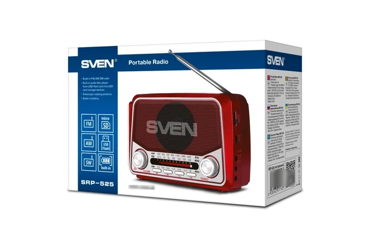 Радіоприймач SVEN SRP-525 Red FM/AM/SW, USB, microSD, ліхтарик - зображення 9