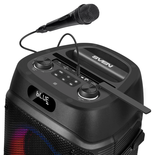 Портативная акустическая система SVEN PS-850, 100 Вт, Bluetooth, RGB-подсветка, караоке, микрофон, Black - Фото 11 Портативная акустическая система SVEN PS-850, 100 Вт, Bluetooth, RGB-подсветка, караоке, микрофон, Black - изображение 11