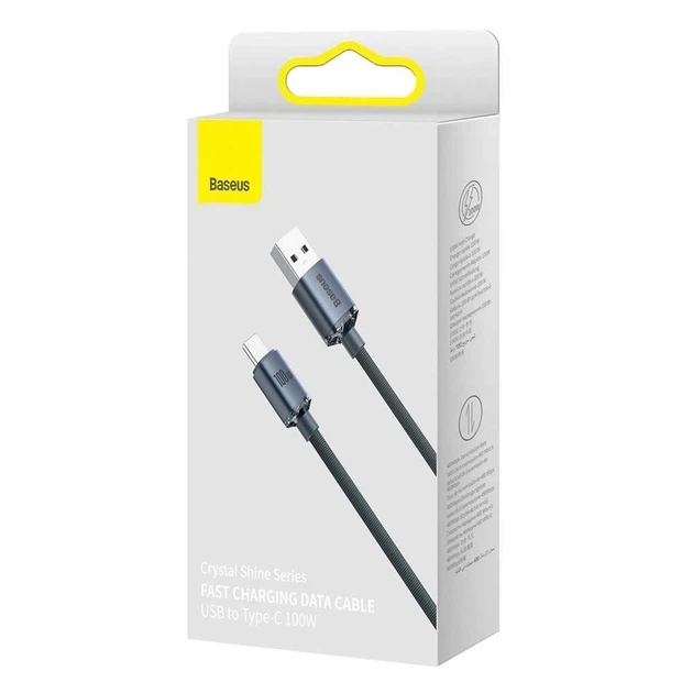 Кабель Baseus Crystal Shine Series CAJY000501 USB-A USB Type-C 100W, 2 м, чорний - Фото 2 Кабель Baseus Crystal Shine Series CAJY000501 USB-A USB Type-C 100W, 2 м, чорний - зображення 2