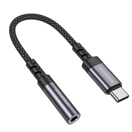 Адаптер BOROFONE BV24 Graceful Type-C to 3.5 mm AUX, цифровий перехідник Type-C AUX з DAC, алюміній + нейлон, сірий металік - Фото 3 Адаптер BOROFONE BV24 Graceful Type-C to 3.5 mm AUX, цифровий перехідник Type-C AUX з DAC, алюміній + нейлон, сірий металік - зображення 3