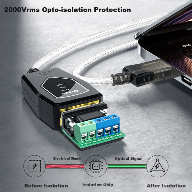 DTECH USB-RS422/RS485 послідовний кабель, COM-порт комп'ютера, сумісний з машиною обліку відвідуваності, сканером штрих-кодів, фотоелектричним ізоляційним перетворювачем, 0,5 метра DT-5019I - зображення 5