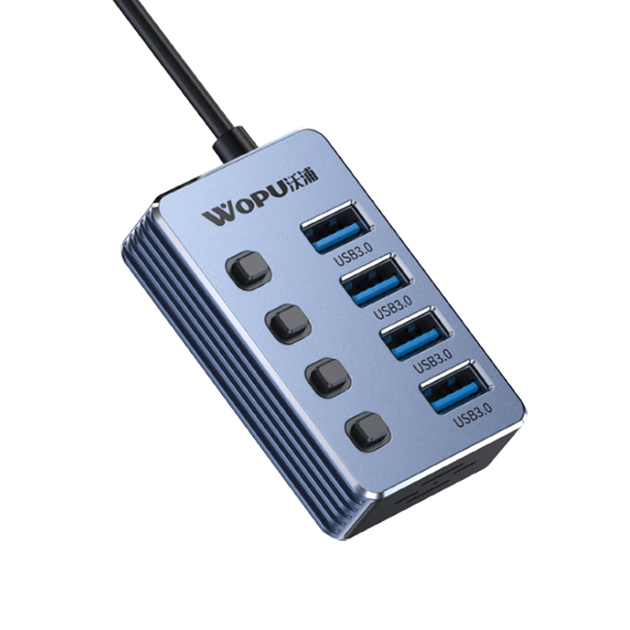 WOPU 4-портовий високошвидкісний USB 3.0 концентратор, промисловий багатоінтерфейсний розгалужувач, док-станція для ноутбука з блоком живлення й незалежним комутатором. - Фото 1 WOPU 4-портовий високошвидкісний USB 3.0 концентратор, промисловий багатоінтерфейсний розгалужувач, док-станція для ноутбука з блоком живлення й незалежним комутатором. - зображення 1