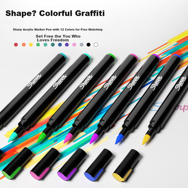 Акриловые маркеры Sharpie с твердым наконечником, акварельные ручки на водной основе, водостойкие, стойкие к выцветанию, светостойкие, для граффити, рисования от руки, творчества своими руками, набор из 12 акварельных ручек для эскизов и рисования. - изображение 5
