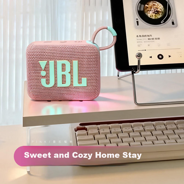JBL GO4 Music Brick 4-го покоління Bluetooth-колонка, портативна колонка для вулиці, комп'ютерна колонка, міні-колонка, подарунок для неї, рожевий колір гуави - зображення 7