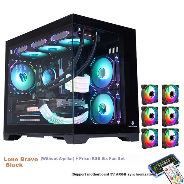 Wanjia Gungyongzhe Black No A-Pillar + Prism RGB Six-Fan Set, Seaside View Case for Desktop Computer Tower, M-ATX Motherboard/360 Water Cooling/9 Fans/4090 Graphics Card - Фото 4 Wanjia Gungyongzhe Black No A-Pillar + Prism RGB Six-Fan Set, Seaside View Case for Desktop Computer Tower, M-ATX Motherboard/360 Water Cooling/9 Fans/4090 Graphics Card - изображение 4