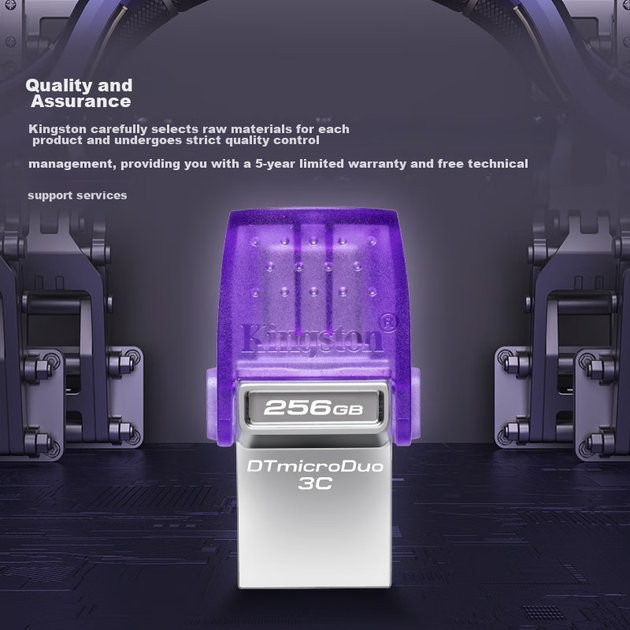 Флеш-накопитель Kingston 256 ГБ Type-C USB3.2 Gen1 большой емкости для телефонов и компьютеров, модель DTDUO3CG3, двойной интерфейс, скорость чтения 200 МБ/с, совместим с флеш-накопителями Android и Apple. - изображение 7