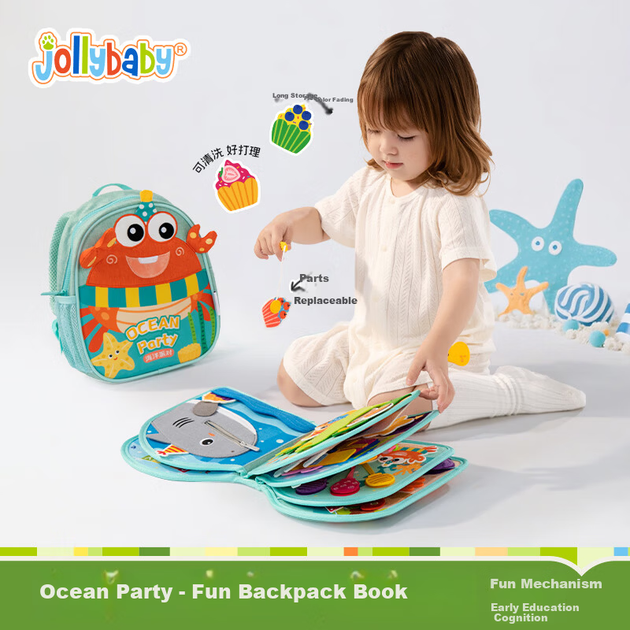 Jollybaby Книга для раннього навчання з м'якої тканини, стійка до розривів, тиха книжка Монтессорі, іграшка для 1-річної дитини, подарунок - Вечірка в океані - Фото 4 Jollybaby Книга для раннього навчання з м'якої тканини, стійка до розривів, тиха книжка Монтессорі, іграшка для 1-річної дитини, подарунок - Вечірка в океані - изображение 4