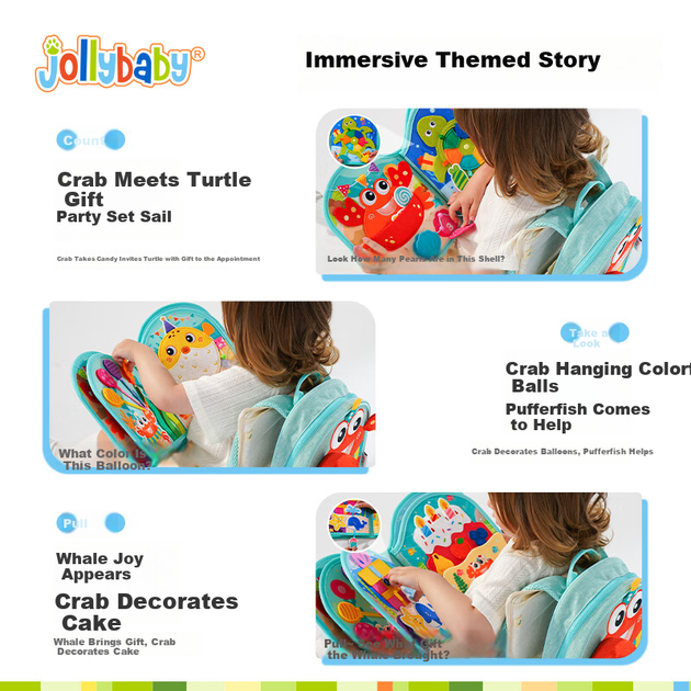 Jollybaby Книга для раннього навчання з м'якої тканини, стійка до розривів, тиха книжка Монтессорі, іграшка для 1-річної дитини, подарунок - Вечірка в океані - Фото 7 Jollybaby Книга для раннього навчання з м'якої тканини, стійка до розривів, тиха книжка Монтессорі, іграшка для 1-річної дитини, подарунок - Вечірка в океані - изображение 7