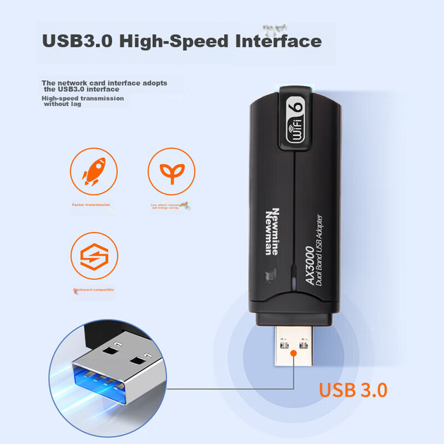 Беспроводной сетевой адаптер Newmine AX3000 WiFi6 USB для настольных компьютеров и ноутбуков, двухдиапазонный 5G WiFi приемник и передатчик, скорость 3000 Мбит/с. - изображение 10