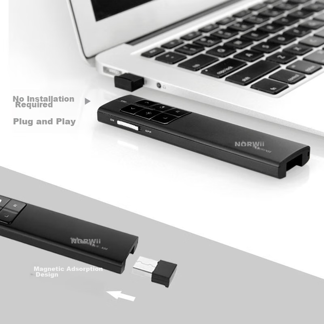 Электронная ручка NORWII Air Mouse с функцией перелистывания страниц, пульт дистанционного управления для презентаций PPT, лазерная указка для перелистывания страниц, электронная ручка, Air Mouse N99 с красной подсветкой, черная. - Фото 8 Электронная ручка NORWII Air Mouse с функцией перелистывания страниц, пульт дистанционного управления для презентаций PPT, лазерная указка для перелистывания страниц, электронная ручка, Air Mouse N99 с красной подсветкой, черная. - изображение 8