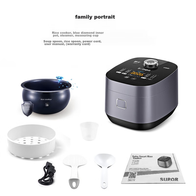 Рисоварка SUPOR для 3-4 осіб, 4-літрова каструля Blue Diamond Small Quick Ball Pot, рис на дровах, антипригарна сковорода для домашнього використання, приготування рису на пару та каші, багатофункціональна розумна електрична рисоварка мікротиску 40FC661 - изображение 12