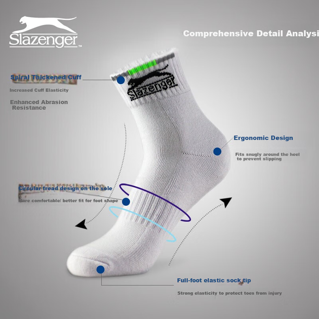 Носки Slazenger STA2200981 мужские для бадминтона средней высоты, белые, 3 пары - изображение 3