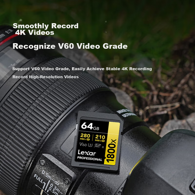 Карта памяти Lexar SD 64 ГБ, C10 U3 V60, высокоскоростная карта памяти для цифровой камеры, скорость чтения 280 МБ/с, скорость записи 210 МБ/с, плавная съемка 4K (1800x) - Фото 9 Карта памяти Lexar SD 64 ГБ, C10 U3 V60, высокоскоростная карта памяти для цифровой камеры, скорость чтения 280 МБ/с, скорость записи 210 МБ/с, плавная съемка 4K (1800x) - изображение 9
