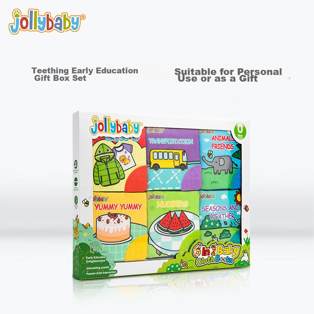 Іграшки для раннього розвитку малюків Jollybaby, тканинна книжка для немовлят, жувальний прорізувач для зубів, міцний та миється, подарункова коробка серії для скреготіння зубами - изображение 10