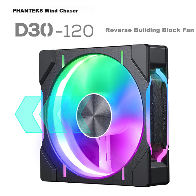 PHANTEKS D30 Building Block Version Anti-Leaf 12cm Case Water Cooling Radiator ARGB Temperature Control Fan (30mm Thick, 7 Blades High Air Pressure, Wireless Cable Connection, Single Package, Black) - зображення 4