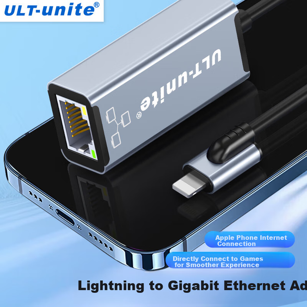 ULT-Unite адаптер Apple для Ethernet 100 Мбіт/с, перетворювач мережевого порту Lightning на RJ45, двопортовий зарядний пристрій для iPhone, планшета iPad Pro, мережевий кабель-адаптер, 0,5 метра - изображение 7