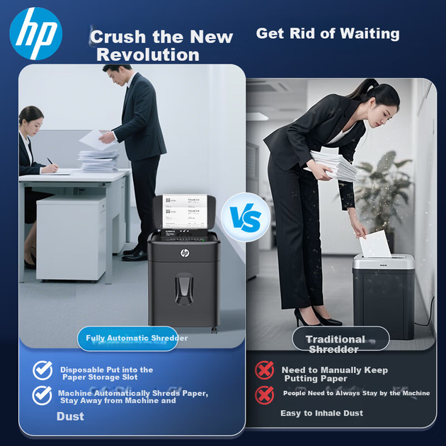 Повністю автоматичний шредер HP на 80 аркушів для офісів, середніх будинків та комерційного використання (велика місткість, може подрібнювати картки та скоби, безперервне подрібнення протягом 20 хвилин) B16060CC - зображення 6