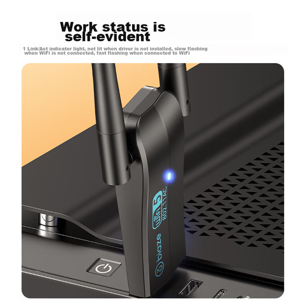 Беспроводной сетевой адаптер BIAZE USB, версия без драйверов, двухдиапазонный 5G Gigabit 1300 Мбит/с, внешний портативный Wi-Fi приемник и передатчик с двумя антеннами для ноутбуков и настольных компьютеров, высокоэффективный, проникающий сквозь стены. - изображение 8